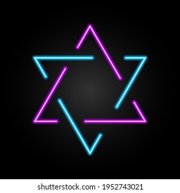 Star of David neon sign, modern glowing banner design, colorful trend of modern design on black background. Vector illustration.