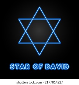 star of david neon sign, modern glowing banner design, colorful modern design trends on black background. Vector illustration.