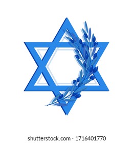 Star of David and olive branch, Israel Independence Day, isolated on white background, design element, vector illustration