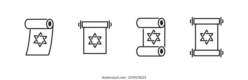 Star of David on scrolls icon set. Religious and cultural symbols