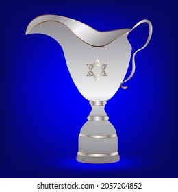 Star of David on a silver jug - on a blue background - vector. Traditional religious national holiday. Hanukkah.