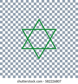 Star of David on transparent background. Green icon.