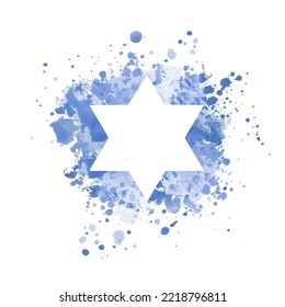 Star of David on watercolor splash. vector illustration