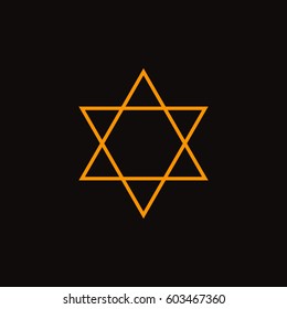 Star of David. Orange icon on black background