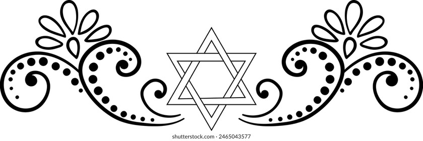 Star of David with oriental floral elements. Vector decorative element 