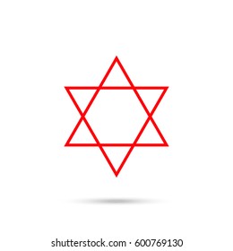 Star of David. Red icon and gray shadow
