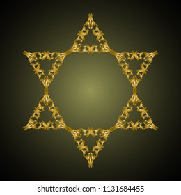Star of David with rich filigree ornament. Golden Star. Elegant vector design for decorative greeting cards, stencil, gift box, paper, metal cutting.