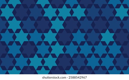 Star of David seamless blue vector background. Stylish vector repeating pattern with a Six-pointed star.