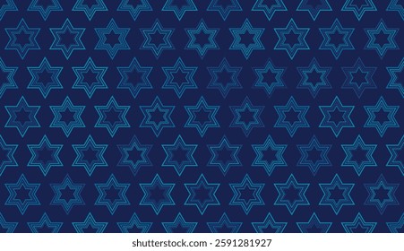 Star of David seamless blue vector background. Stylish vector repeating pattern with a Six-pointed star.