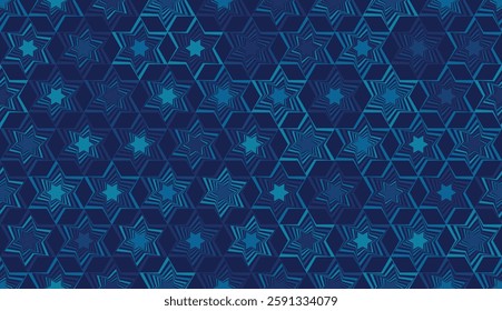 Star of David seamless blue vector background. Stylish vector repeating pattern with a Six-pointed star.