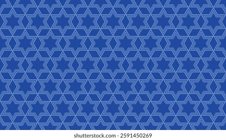 Star of David seamless blue vector background. Stylish vector repeating pattern with a Six-pointed star.