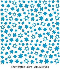 Star of David seamless blue and white vector background. Vector seamless pattern with Six-pointed star.