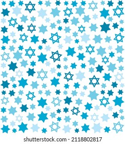 Star of David seamless blue and white vector background. Vector seamless pattern with Six-pointed star.