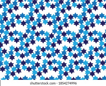 Star of David seamless pattern - Abstract Navy Blue, Blue and Sky Blue Star of David shapes background