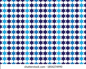 Star of David seamless pattern - Navy Blue, Blue and Sky Blue Star of David shapes