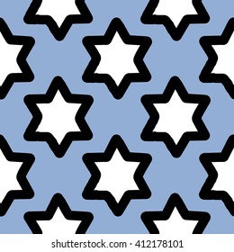 Star of David. Seamless pattern. Serenity, black and white color. Vector illustration