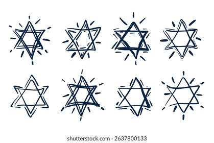 Star of David, set. Hand drawn illustration.	