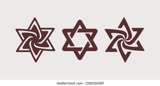 Star of David set. Judaism religious logo. Jewish culture sign. Israel emblem hexagram. Vector illustration