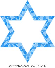 Star of David shape with blue mosaic pattern and transparent background 