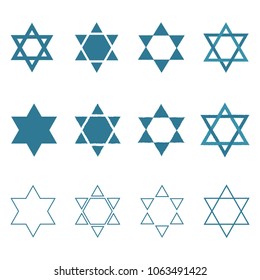 Star of david shape icon set in flat and outline design. Israel Independence Day holiday concept.