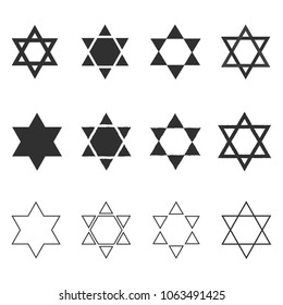 Star of david shape icon set in black flat and outline design. Israel Independence Day holiday concept.
