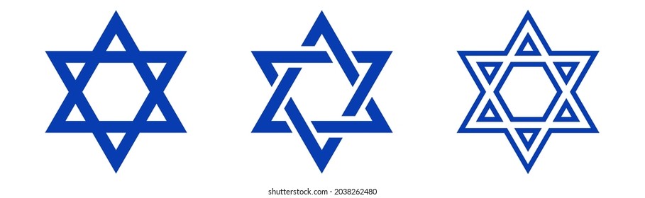 Star of David. Shield of David. Jewish star. Israel emblem. Outline and glyph