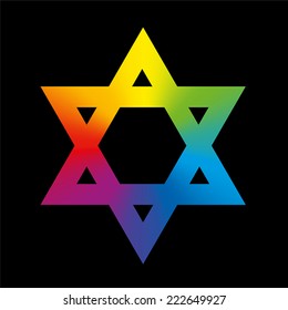 Star of David sign with circular rainbow gradient coloring. Isolated vector illustration on white background.