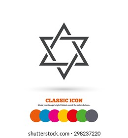 Star of David sign icon. Symbol of Israel. Jewish hexagram symbol. Shield of David. Classic flat icon. Colored circles. Vector