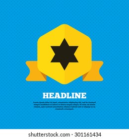 Star of David sign icon. Symbol of Israel. Jewish hexagram symbol. Shield of David. Yellow label tag. Circles seamless pattern on back. Vector