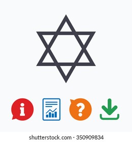 Star of David sign icon. Symbol of Israel. Jewish hexagram symbol. Shield of David. Information think bubble, question mark, download and report.