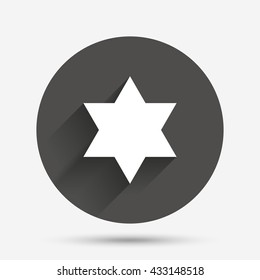 Star of David sign icon. Symbol of Israel. Jewish hexagram symbol. Shield of David. Circle flat button with shadow. Vector