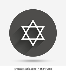 Star of David sign icon. Symbol of Israel. Jewish hexagram symbol. Shield of David. Circle flat button with shadow. Vector