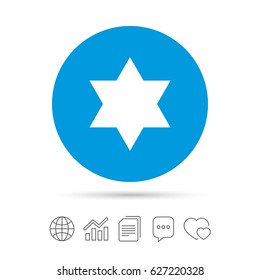 Star of David sign icon. Symbol of Israel. Jewish hexagram symbol. Shield of David. Copy files, chat speech bubble and chart web icons. Vector