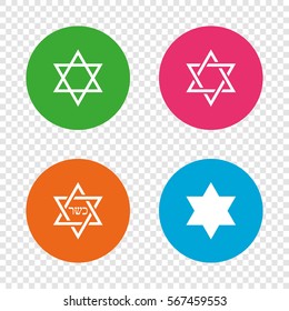 Star of David sign icons. Symbol of Israel. Round buttons on transparent background. Vector