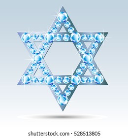 Star of David Silver with light blue gems on a light background