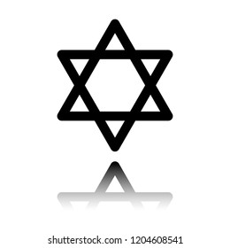 Star of david, simple icon. Black icon with mirror reflection on white background