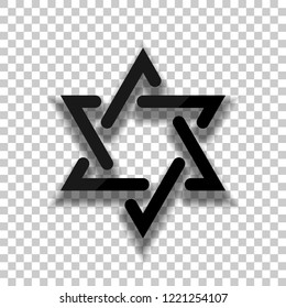 Star of david, simple icon. Black glass icon with soft shadow on transparent background