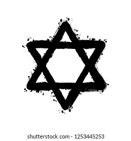 Star of david, simple icon. Black ink with splashes on white background