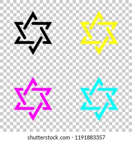 Star of david, simple icon. Colored set of cmyk icons on transparent background