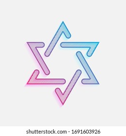 Star Of David, Simple Icon. Colored Logo With Diagonal Lines And Blue-red Gradient. Neon Graphic, Light Effect