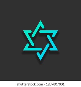 Star of david, simple icon. Colorful logo concept with soft shadow on dark background. Icon color of azure ocean