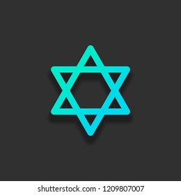 Star of david, simple icon. Colorful logo concept with soft shadow on dark background. Icon color of azure ocean