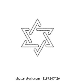 Star of david, simple icon. Dotted outline silhouette with shadow on white background