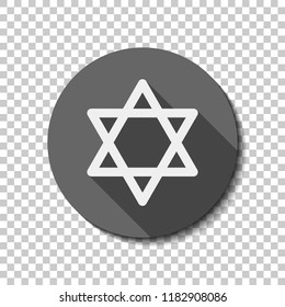 Star of david, simple icon. flat icon, long shadow, circle, transparent grid. Badge or sticker style
