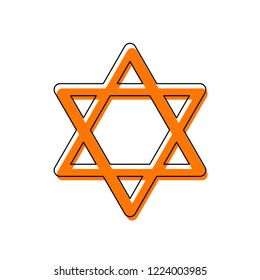 Star of david, simple icon. Isolated icon consisting of black thin contour and orange moved filling on different layers. White background