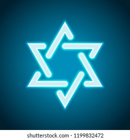 Star of david, simple icon. Neon style. Light decoration icon. Bright electric symbol