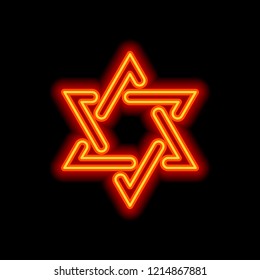 Star of david, simple icon. Orange neon style on black background. Light icon