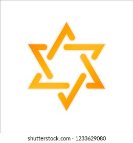 Star of david, simple icon. Orange sign with low light on white background