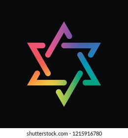 Star of david, simple icon. Rainbow color and dark background