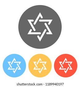 Star of david, simple icon. Set of white icons on colored circles